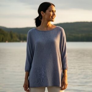 Magaschoni Womens Wool Blend Sweater 3/4 sleeves Cottagecore Blue Gray XL